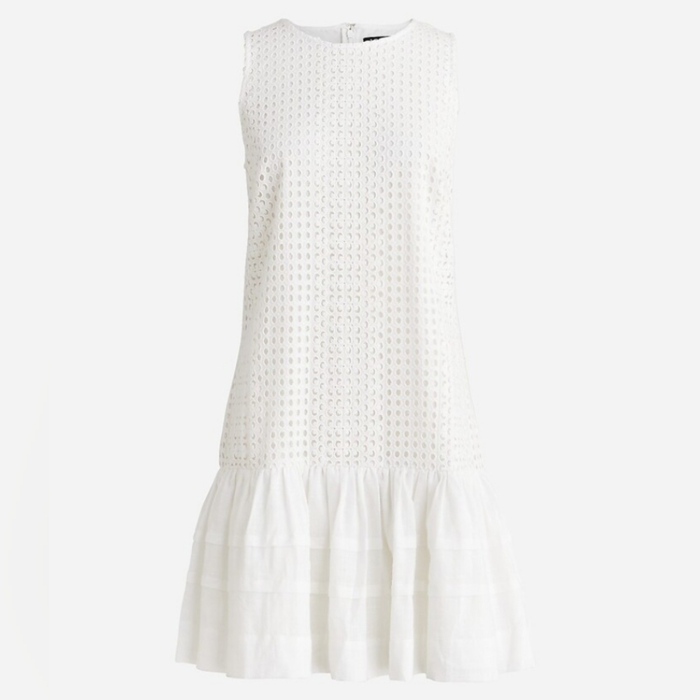 JCrew Pleated-hem shift dress eyelet white sizes L, XL. NWT blue also available
